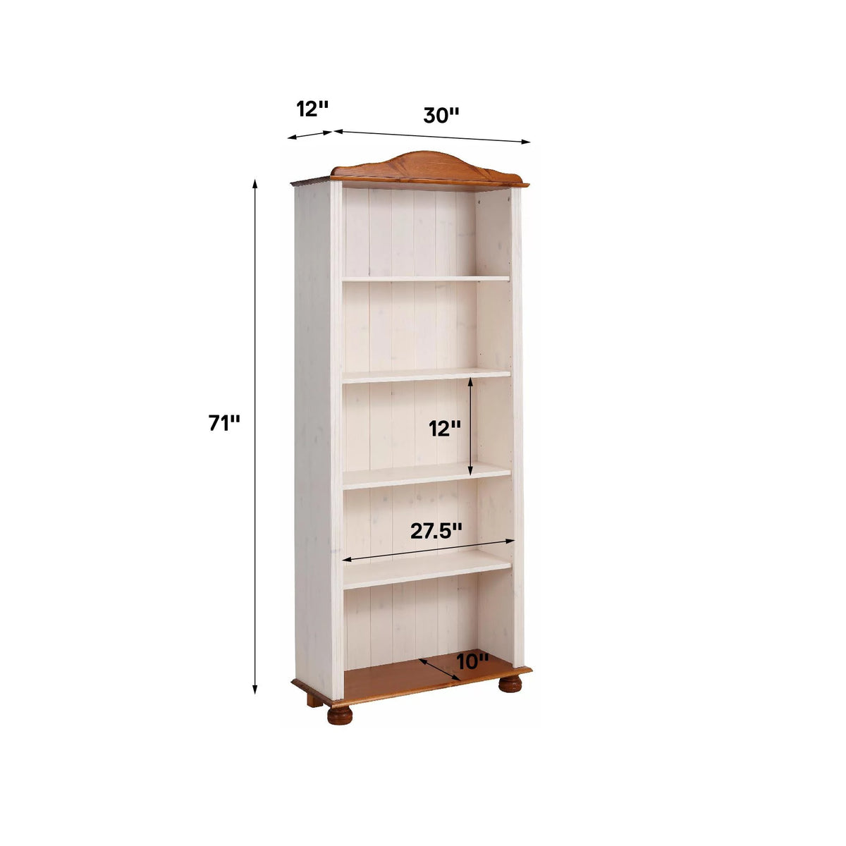 5 Shelf Open Bookcase, White and Honey X935
