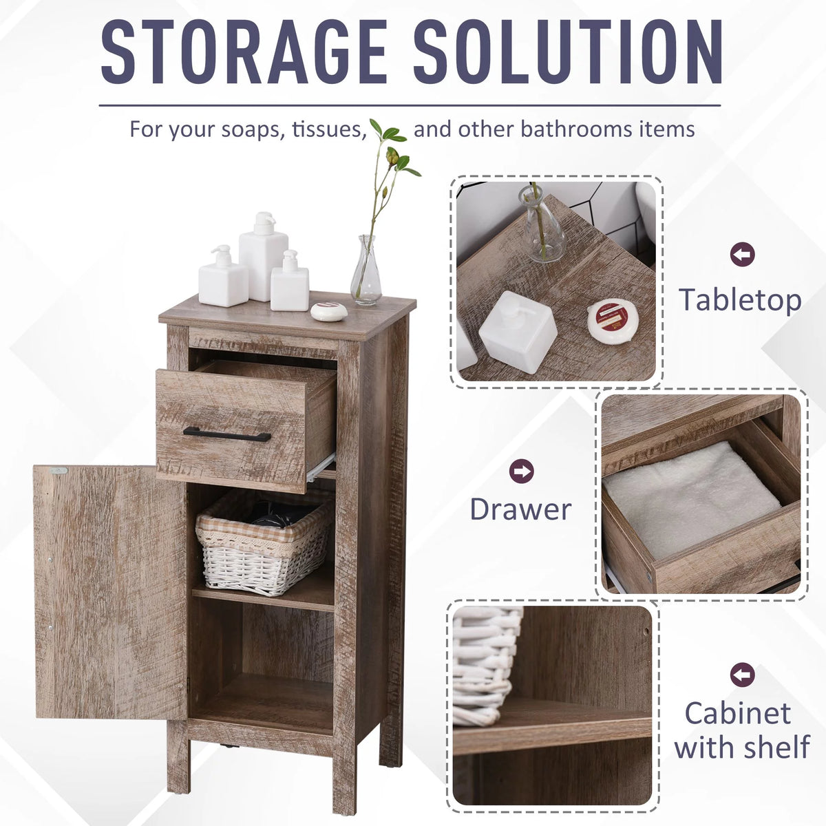 Bathroom Floor Cabinet with Drawer and Adjustable Shelf D53829