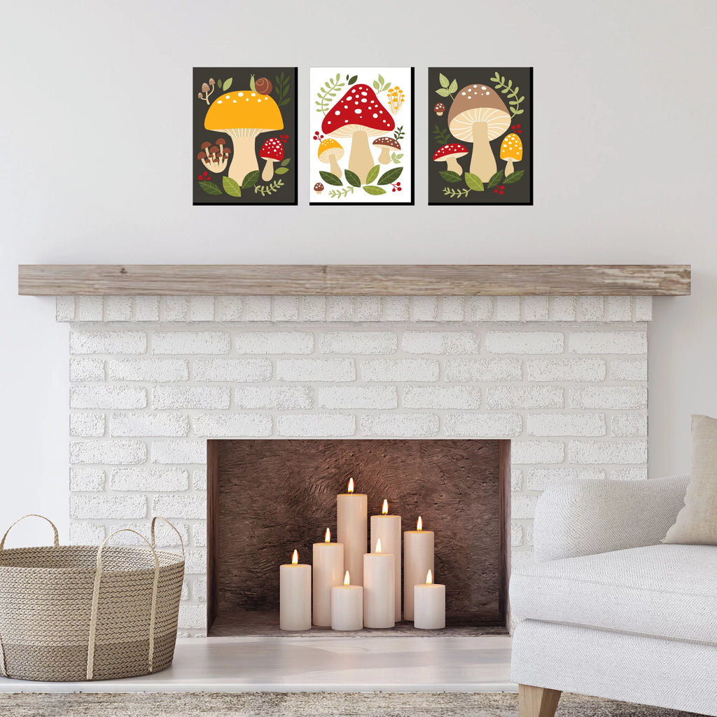 Red Toadstool Wall Art and Kitchen Room Decor Set of 3 Prints C54336
