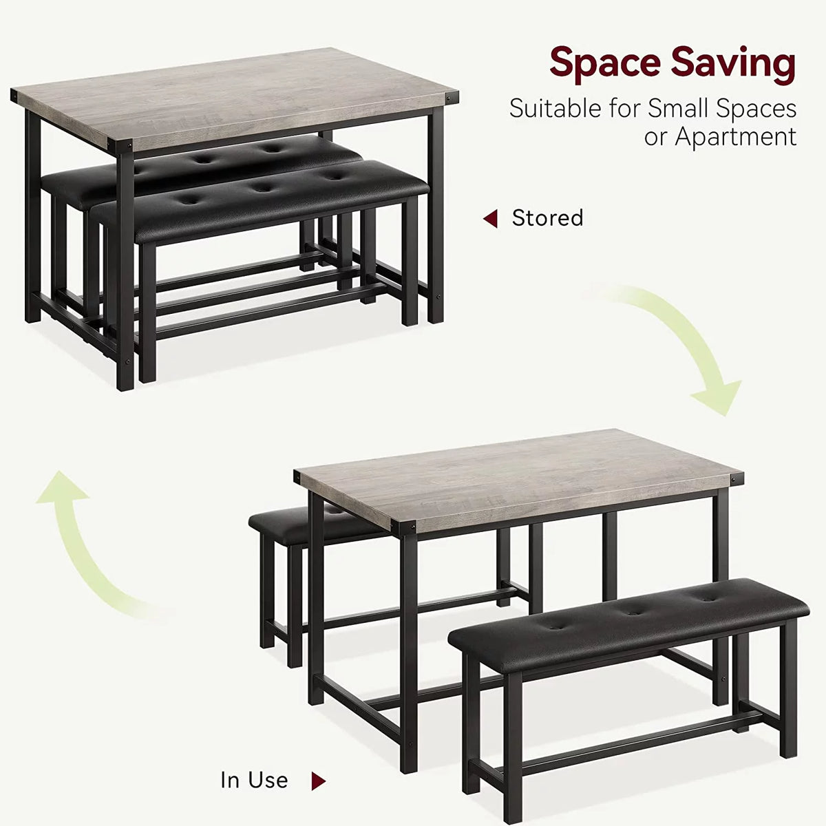 Rustic Grey 3 Piece Dining Table Set with 2 Benches F92915
