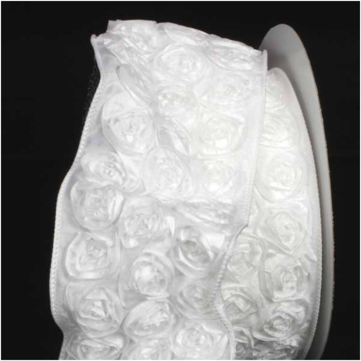 White Bunch of Roses Wired Craft Ribbon 10 Yards I5117