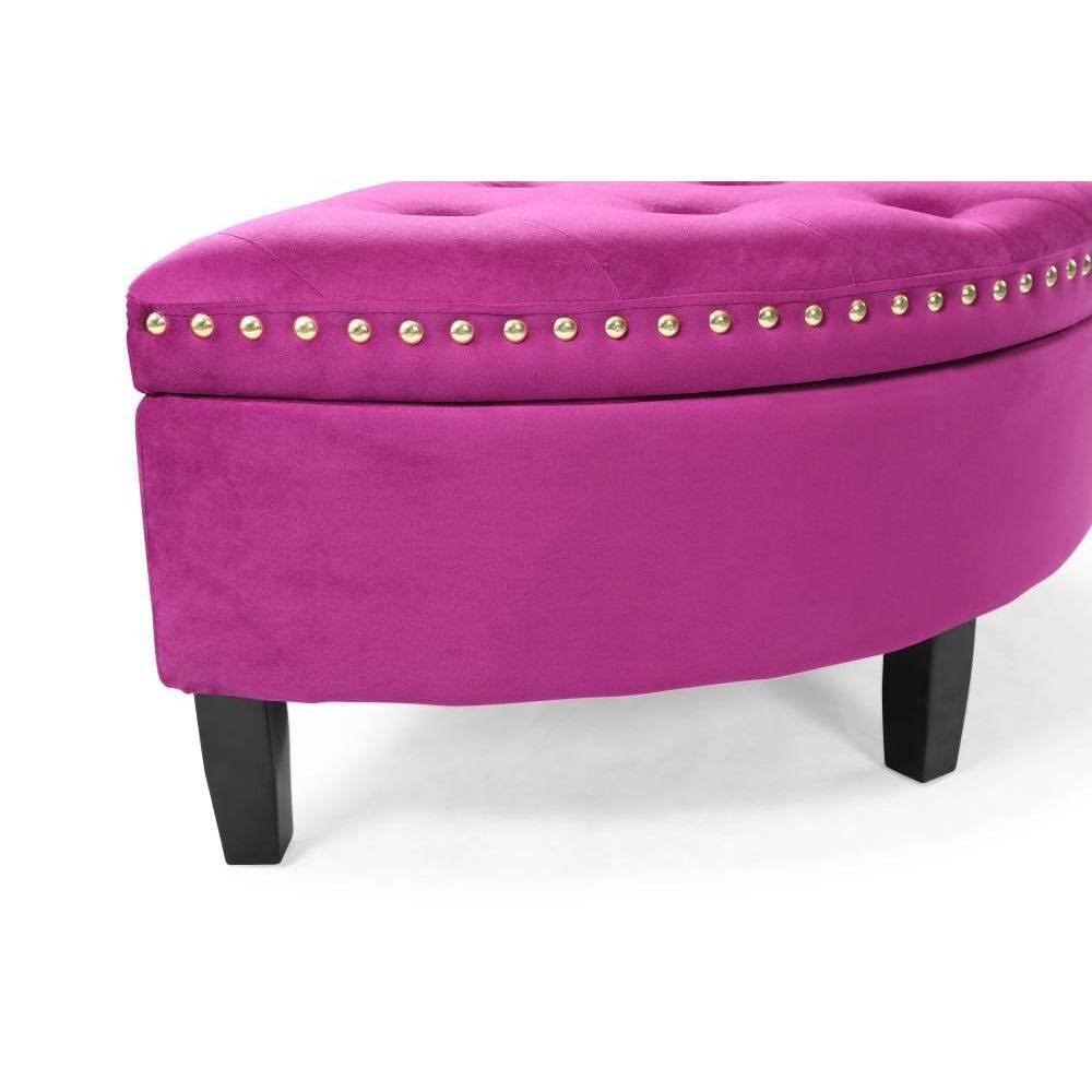 Plum Velvet Half Moon Storage Ottoman A9065