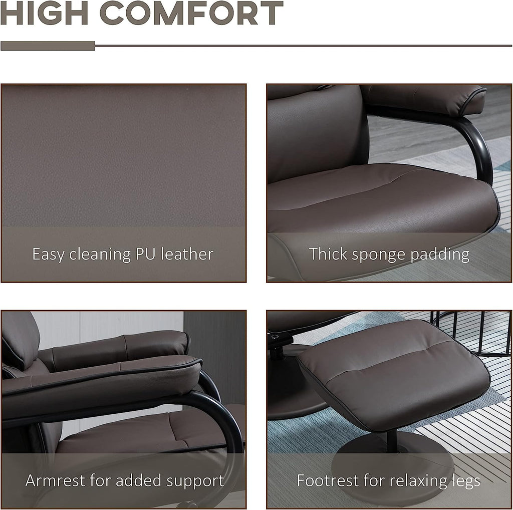 Brown PU Leather Swivel Recliner Chair with Ottoman Z1279