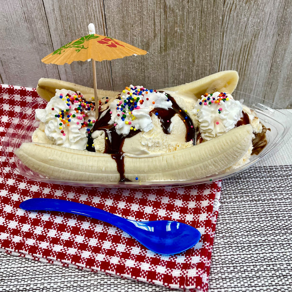 16 Pk Clear Plastic Banana Split Boats with Spoons and Umbrellas N463554