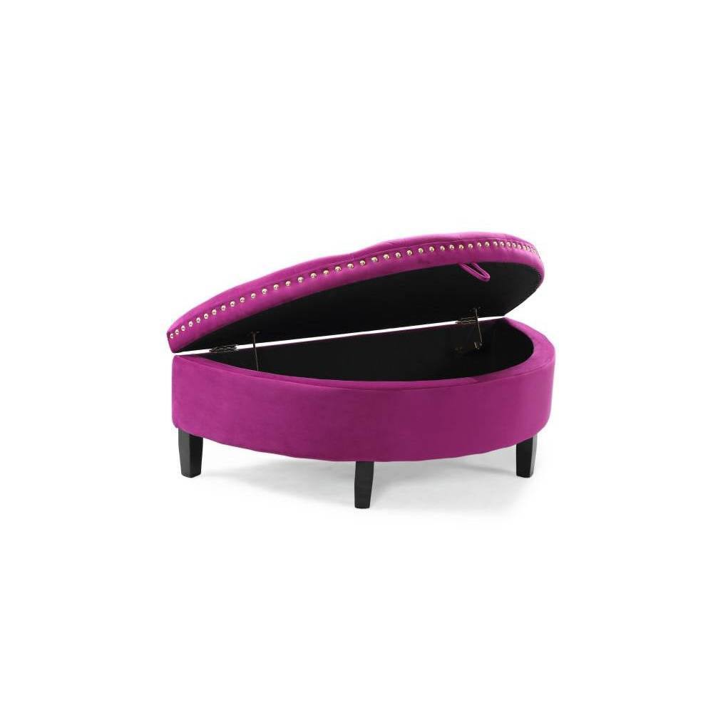 Plum Velvet Half Moon Storage Ottoman A9065