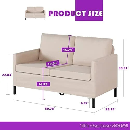 Fabric Modern Small Loveseat Sofa Couch 51" W Upholstered 2-Seater with Iron Legs F275447