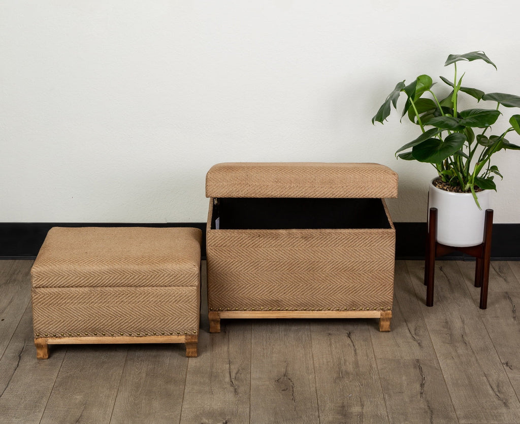 Set of 2 Brown Upholstered Storage Ottoman J535