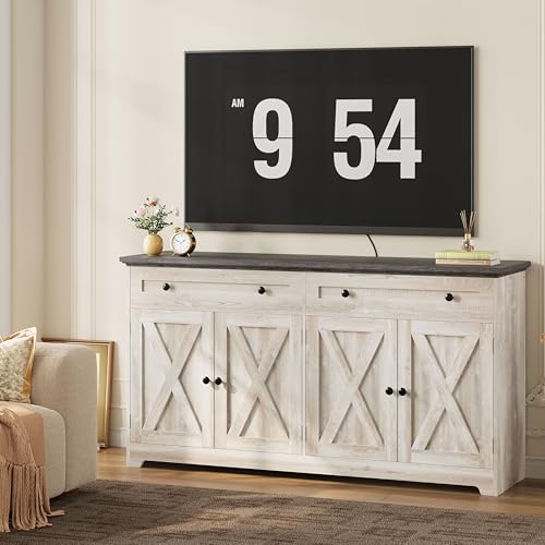 Natural Wood Buffet Cabinet with Drawers and Doors M320991