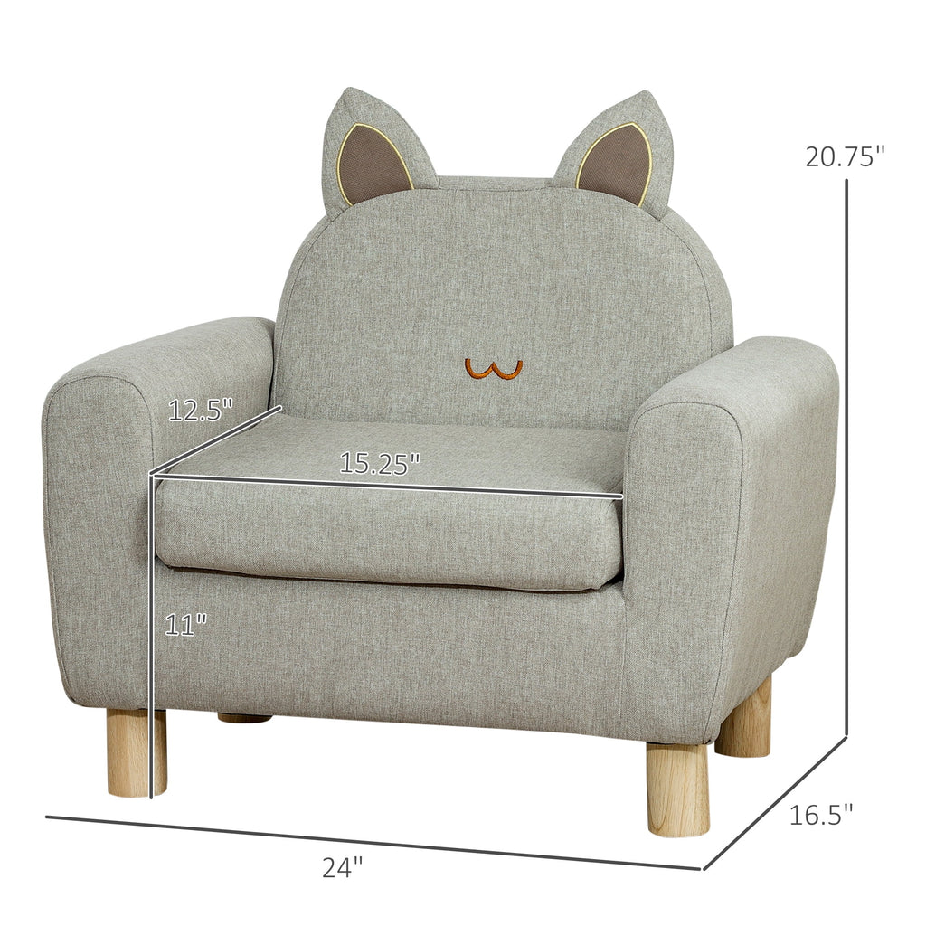 Grey Kids Sofa with Cat Ear Backrest and Wooden Legs T4514