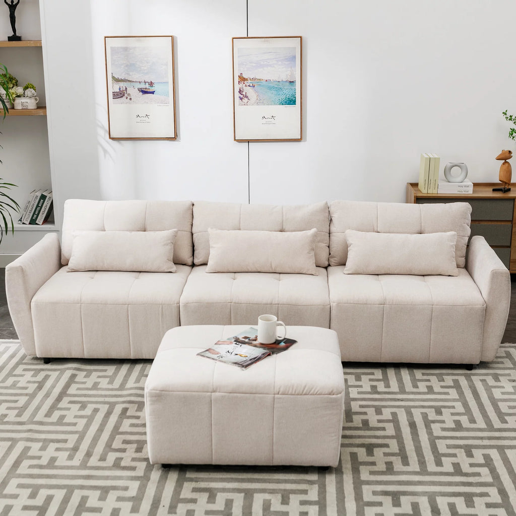 Beige Chenille L Shaped Sectional Sofa with Ottoman A770980
