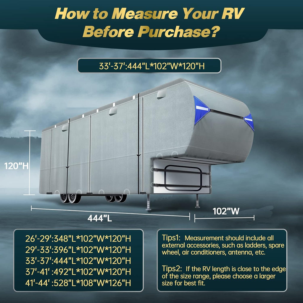 5th Wheel Travel Trailer Cover with 4 Tire Covers & Storage Bag J4075