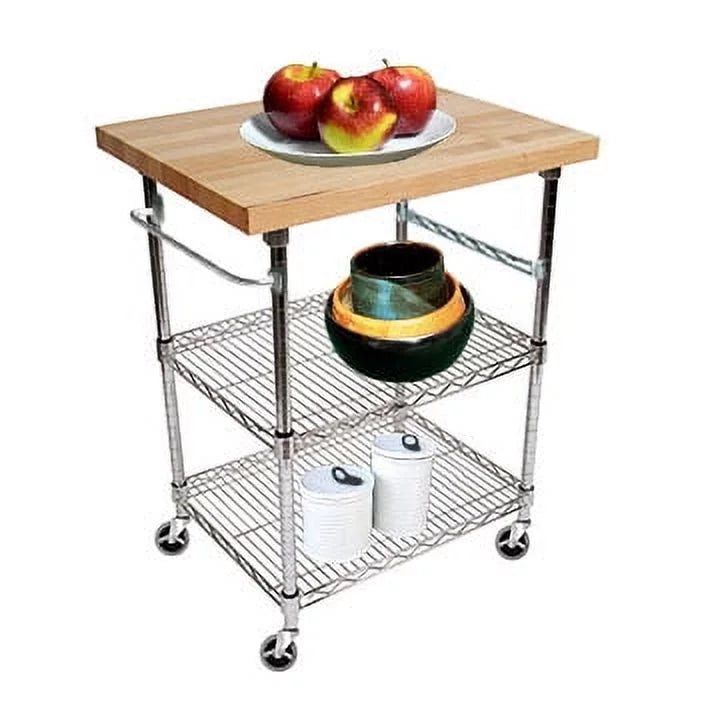 3 Tier Gourmet Cart with Maple Butcher Block Top B321645