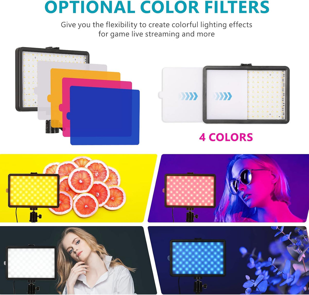 2 Pack LED Video Light Panel with Adjustable Tripod Stand and 4 Color Filters I964