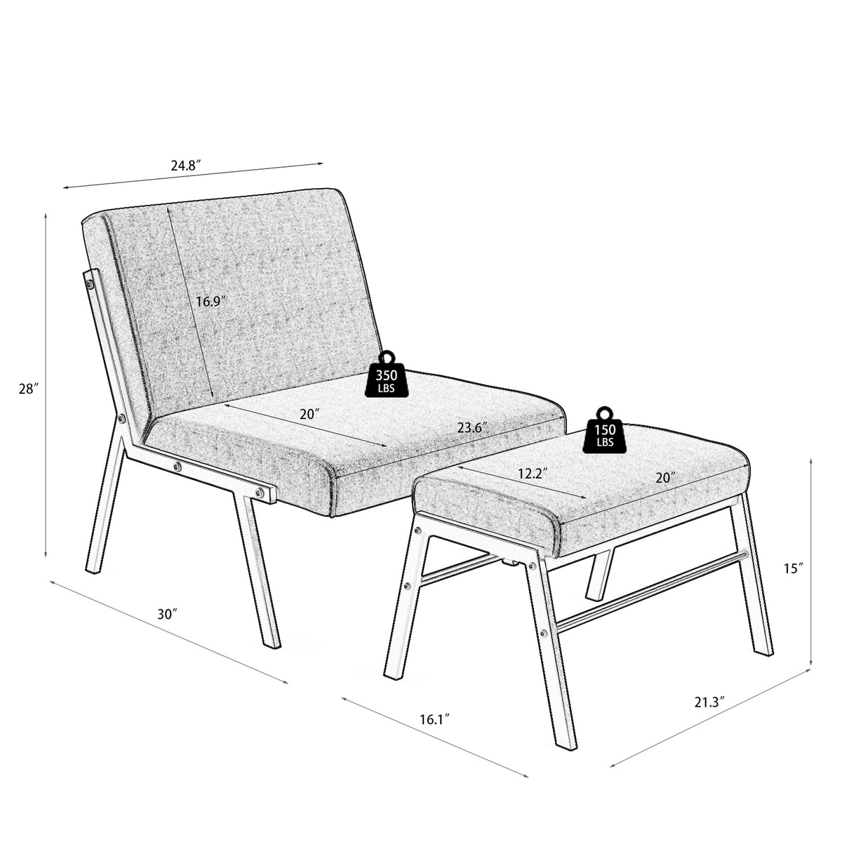 Green Linen Accent Chair with Ottoman I2378