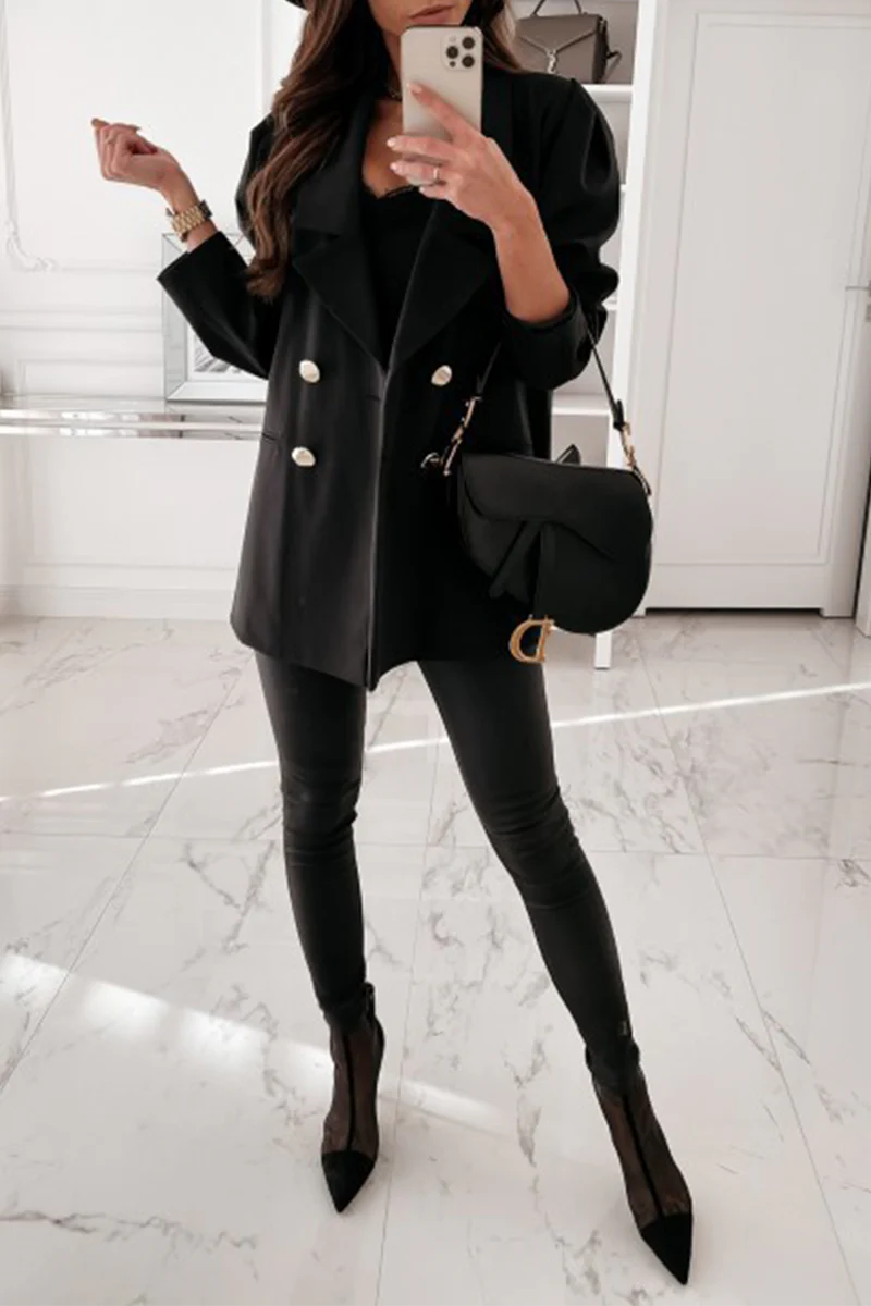 Casual Solid Turndown Collar Outerwear X8782