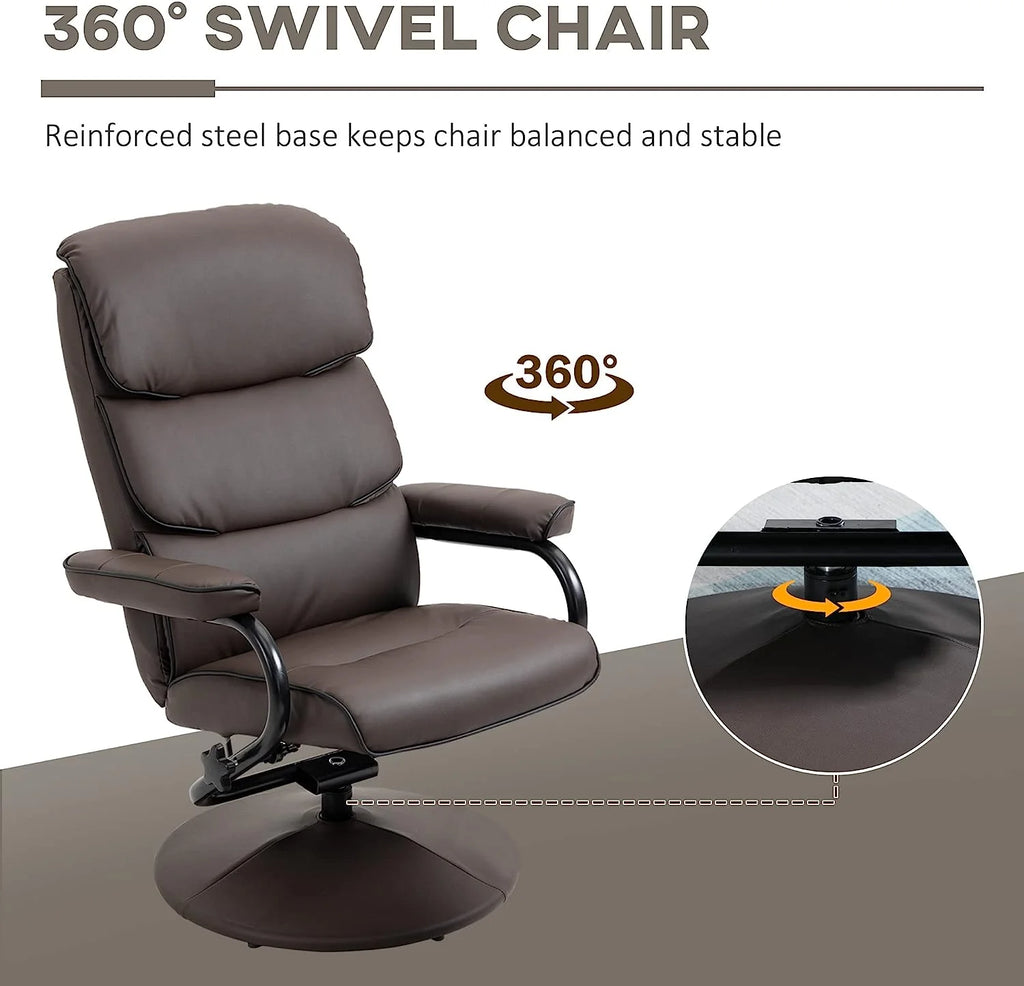 Brown PU Leather Swivel Recliner Chair with Ottoman Z1279