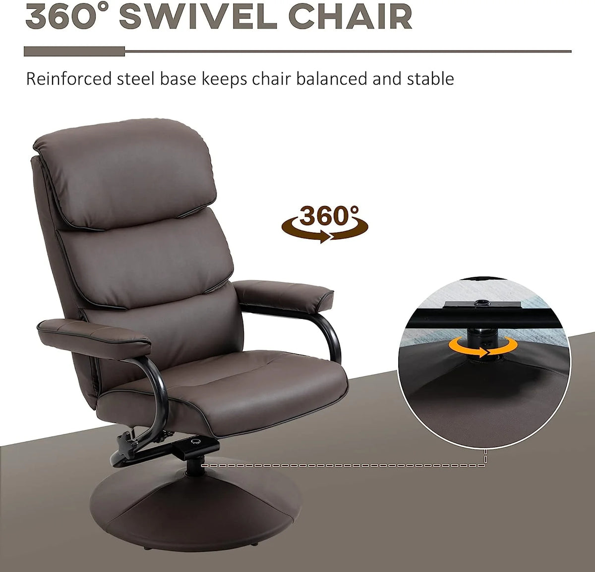 Brown PU Leather Swivel Recliner Chair with Ottoman Z1279