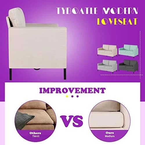Fabric Modern Small Loveseat Sofa Couch 51" W Upholstered 2-Seater with Iron Legs F275447