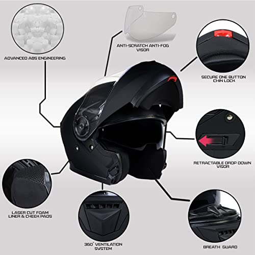 Flat Black Modular Motorcycle Helmet N4829