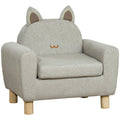 Grey Kids Sofa with Cat Ear Backrest and Wooden Legs T4514