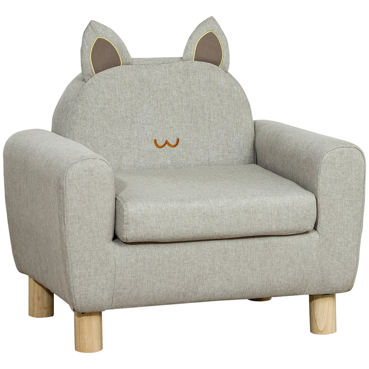 Grey Kids Sofa with Cat Ear Backrest and Wooden Legs T4514