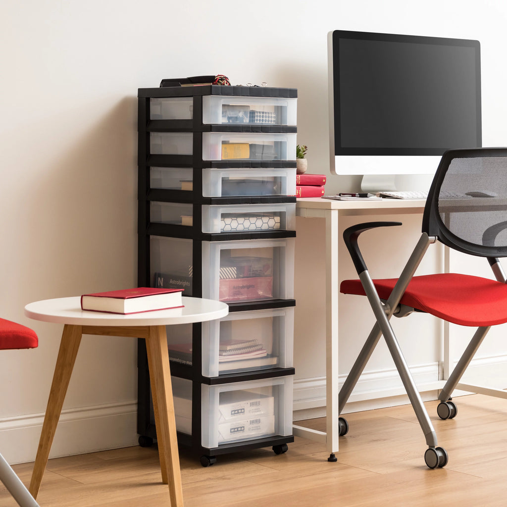 7 Drawer Rolling Storage Cart with Organizer Top, Black N70391
