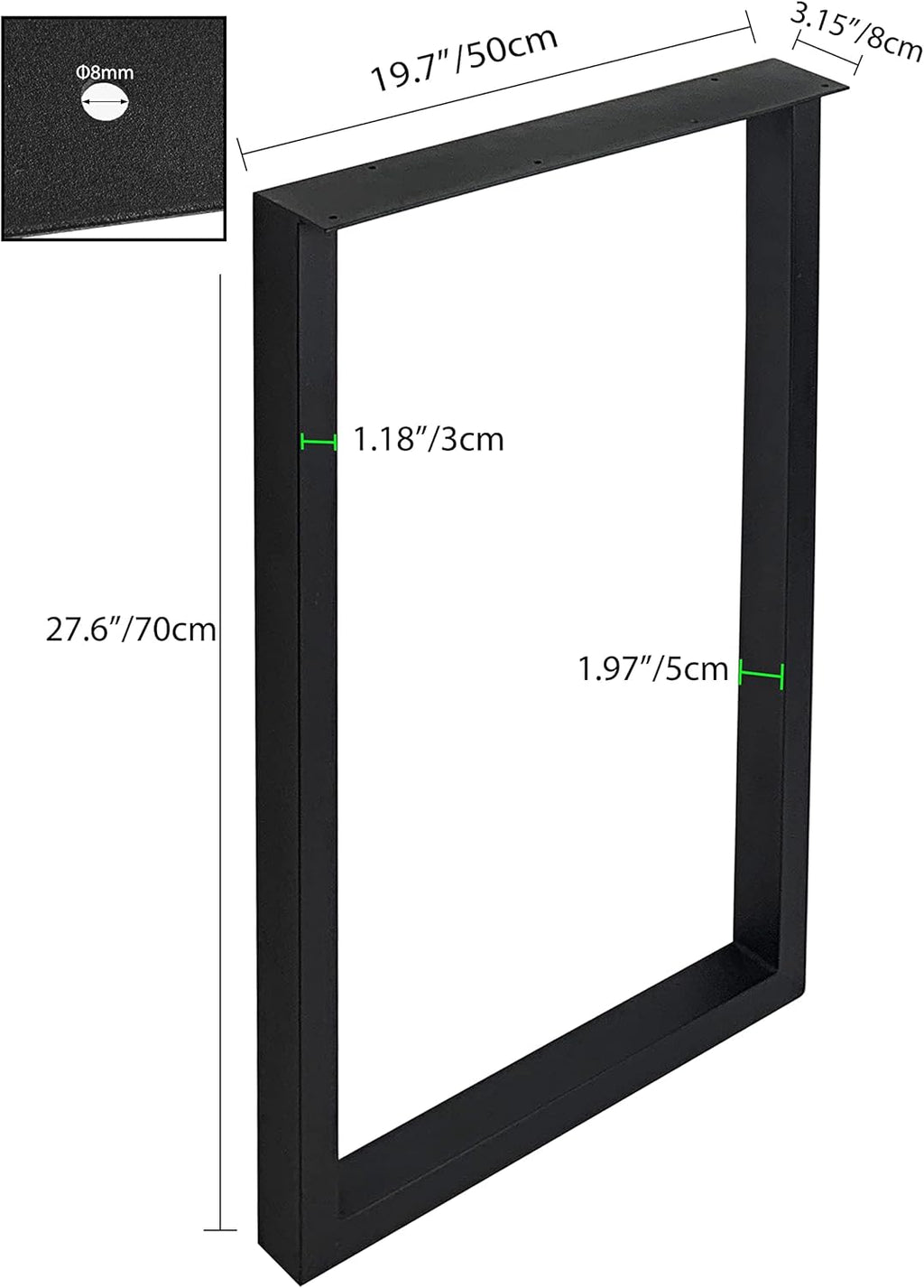 Black Cast Iron Metal Square Tube Table Legs 28 inch 2 PCS A63985