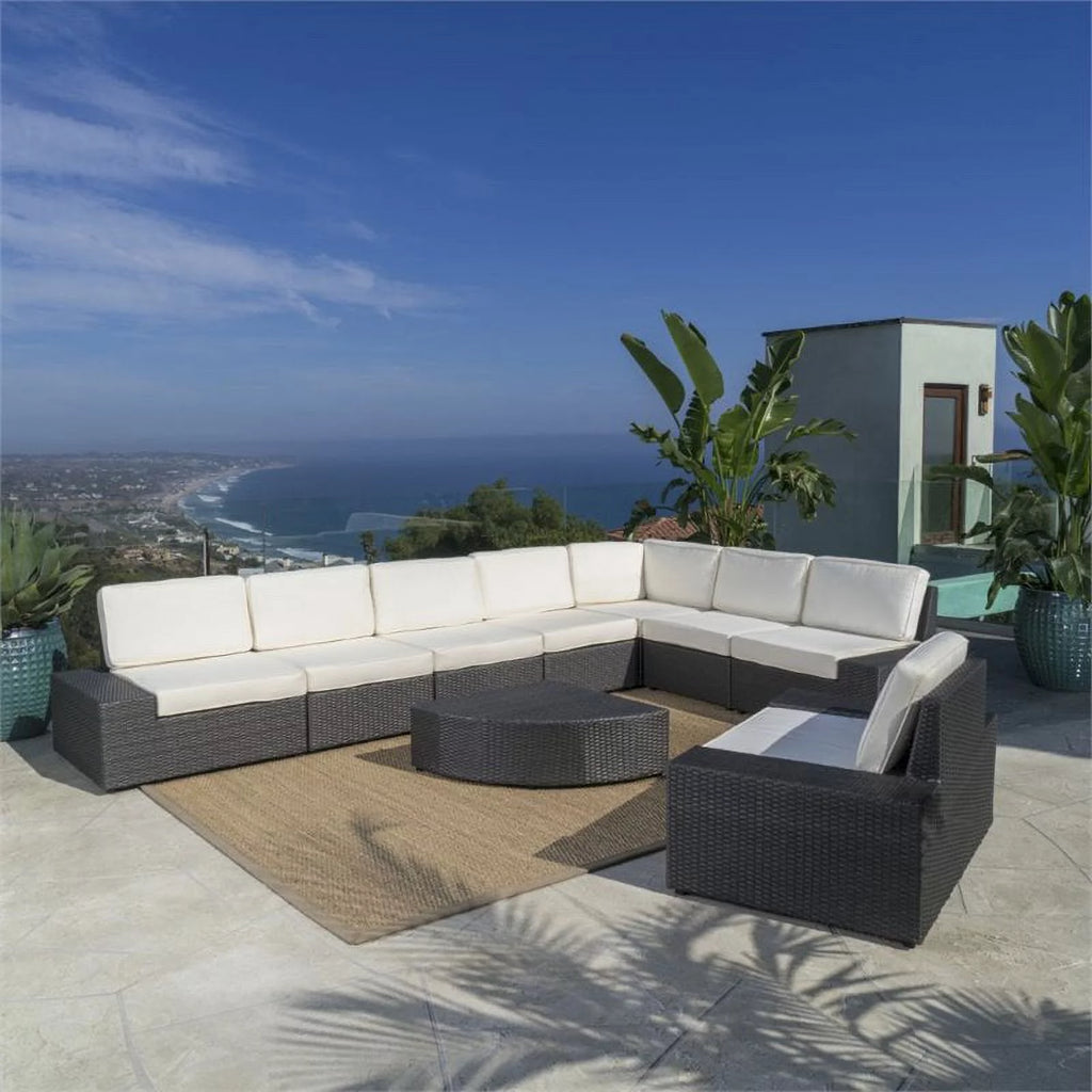 9-Piece Outdoor Wicker Metal Sectional Sofa Set Q93036