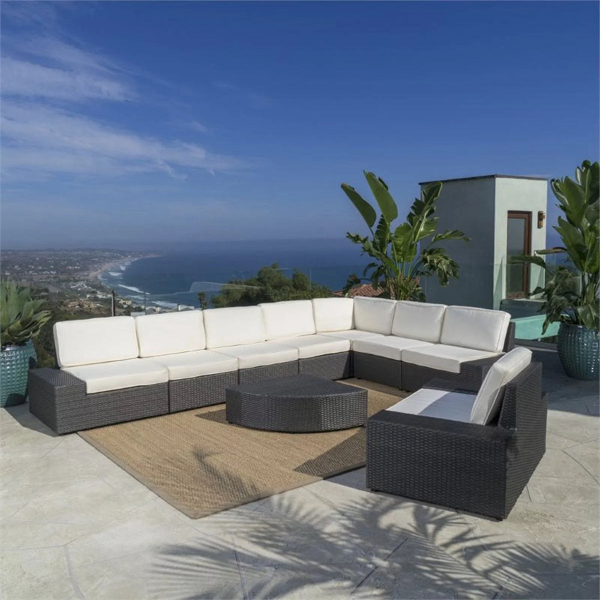 9-Piece Outdoor Wicker Metal Sectional Sofa Set Q93036