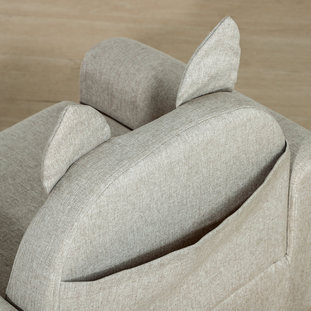 Grey Kids Sofa with Cat Ear Backrest and Wooden Legs T4514