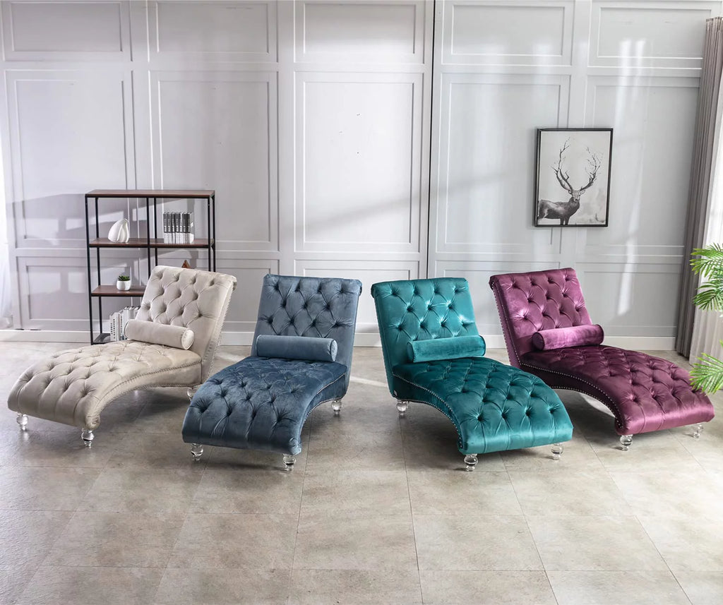 Gray Velvet Upholstered Chaise Lounge K165