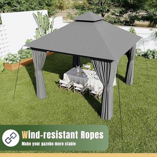 10x12 Metal Gazebo with Mosquito Netting and Privacy Screen O5380