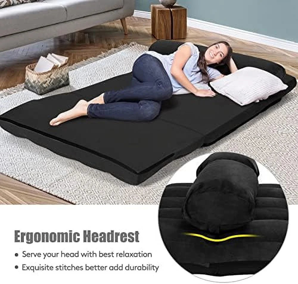6-Position Foldable Suede Floor Sofa Bed with 2 Pillows (Brown) O54834