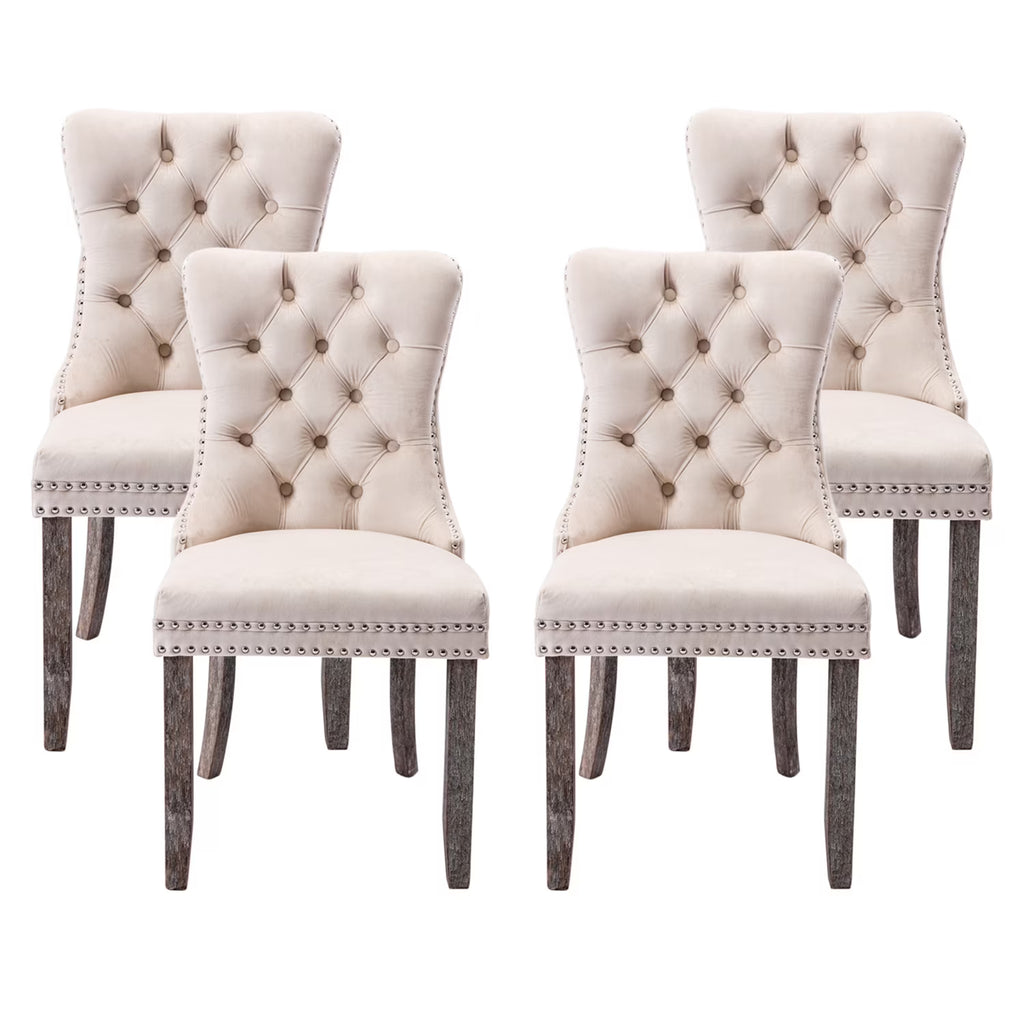 Beige Velvet Tufted Dining Chairs Set of 4 B252075