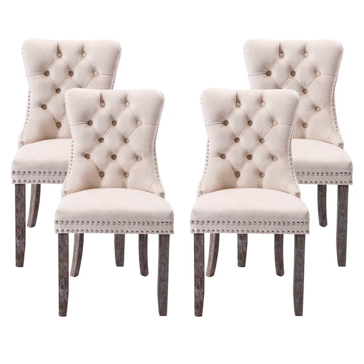 Beige Velvet Tufted Dining Chairs Set of 4 B252075