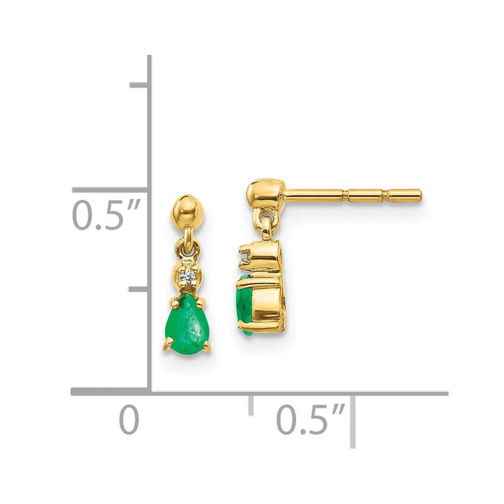14k Yellow Gold Emerald and Diamond Dangle Earrings H78196
