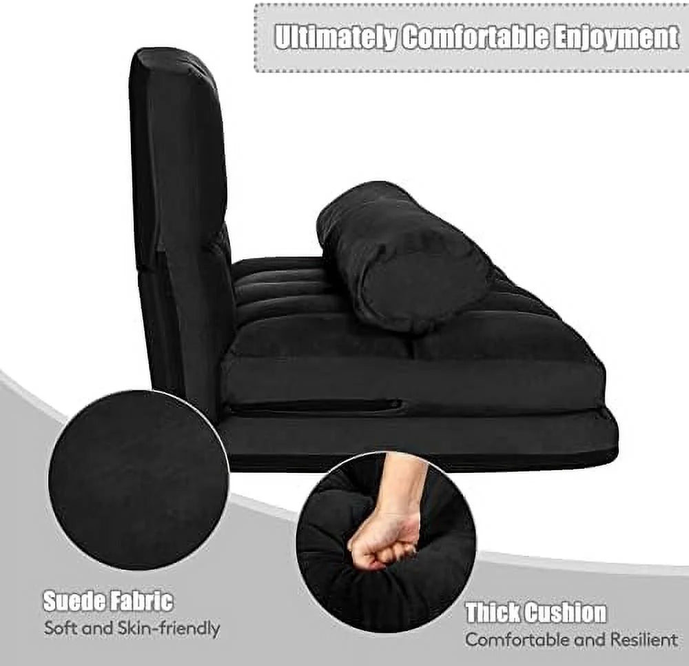6-Position Foldable Suede Floor Sofa Bed with 2 Pillows (Brown) O54834
