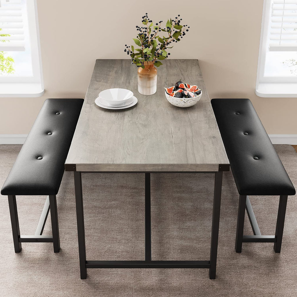 Rustic Grey 3 Piece Dining Table Set with 2 Benches F92915