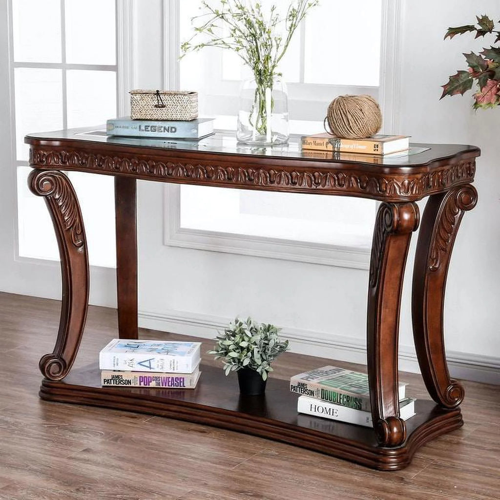 Dark Oak Tempered Glass Top Coffee Table Set 3pcs M2720