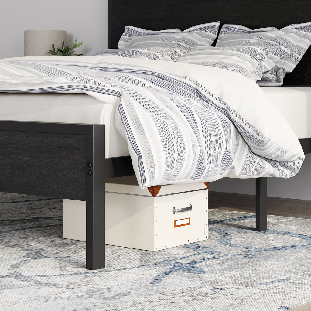 Full Size Heavy Duty Bed Frame with Black Oak Headboard J213894