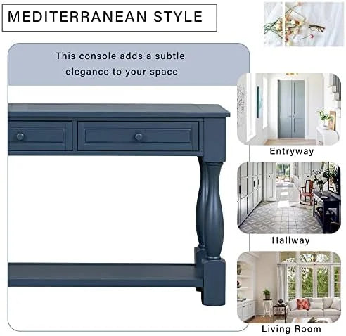 63" Long Console Table with Drawers Navy Blue F850062