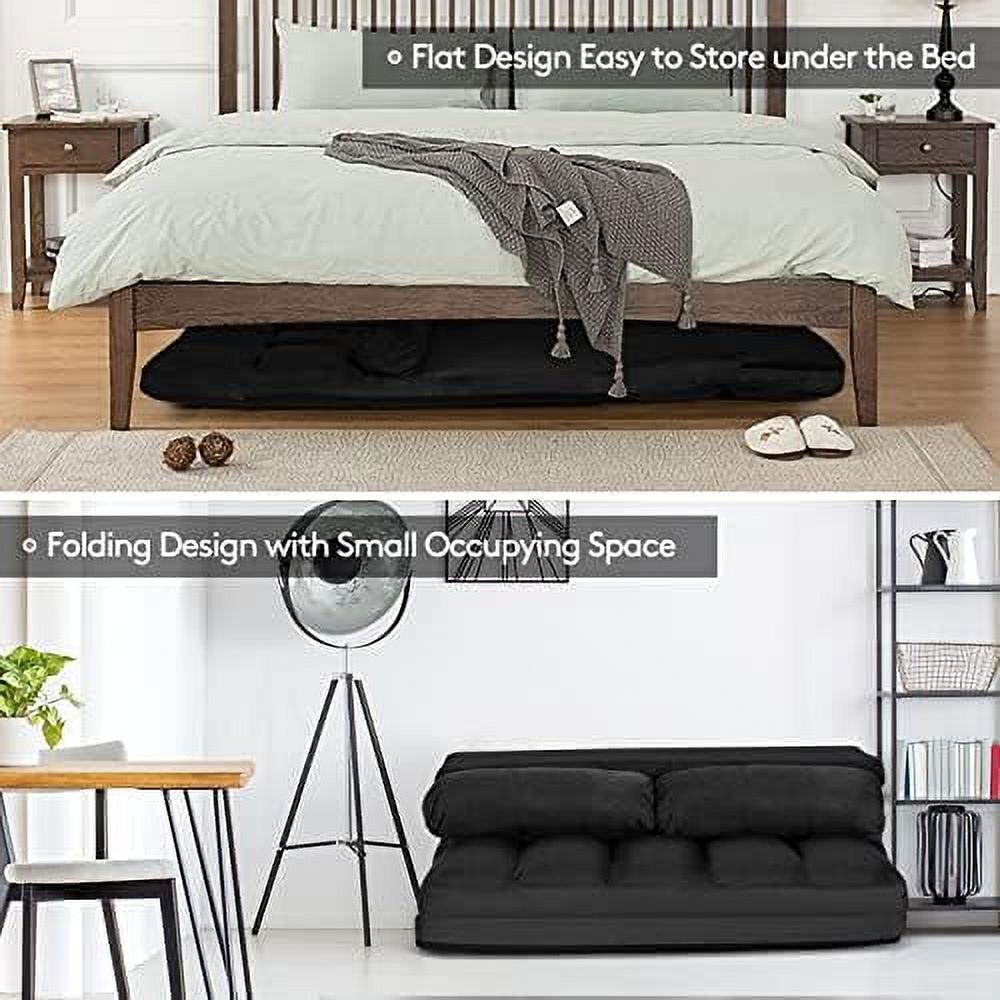 6-Position Foldable Suede Floor Sofa Bed with 2 Pillows (Brown) O54834