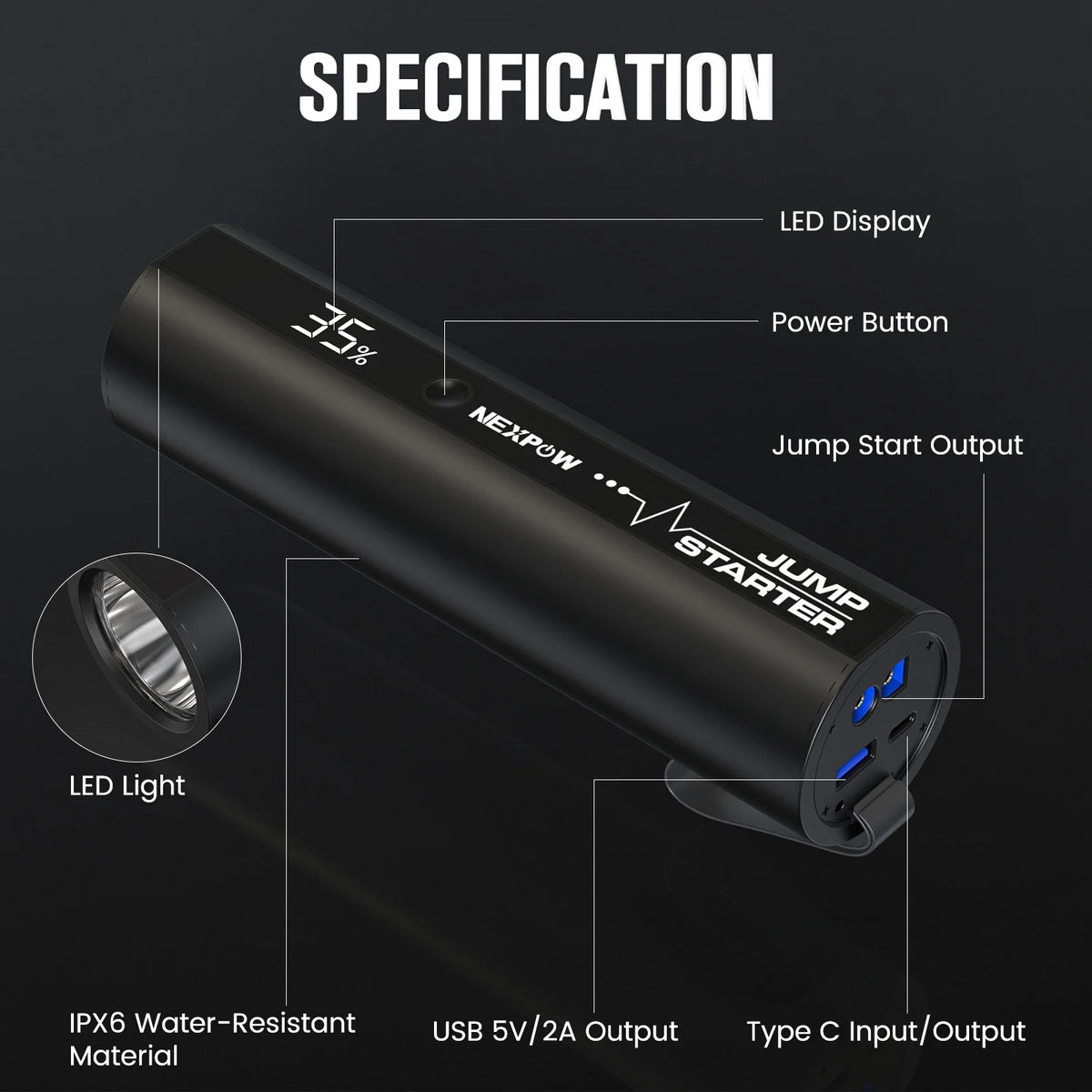 Car Jump Starter with LED Flashlight 2500A Peak 18000mAh Y197874