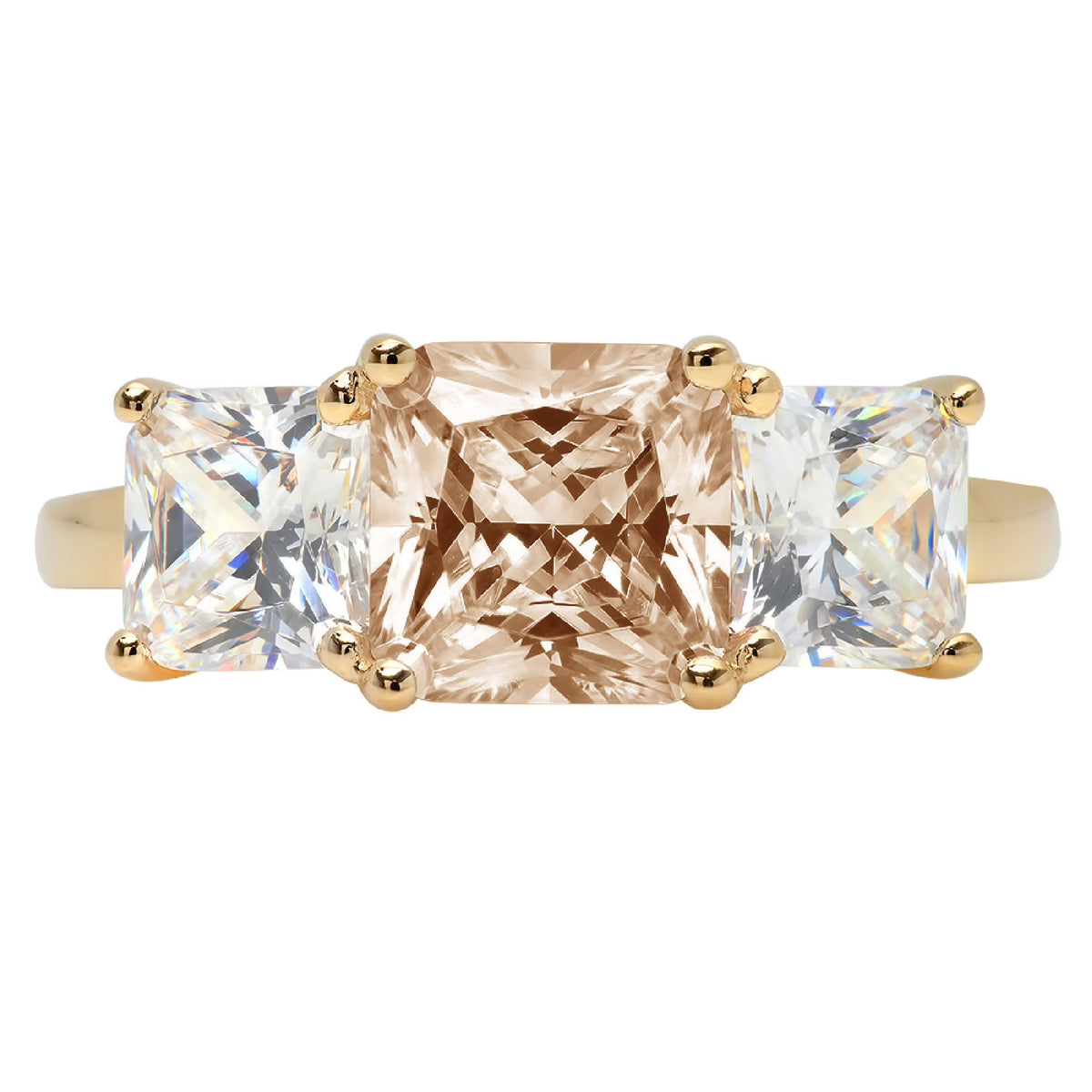 18K Yellow Gold Three-Stone Ring with Clear Simulated Diamond S31811