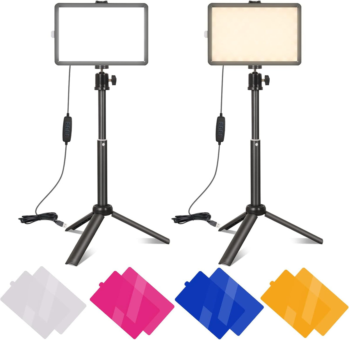2 Pack LED Video Light Panel with Adjustable Tripod Stand and 4 Color Filters I964