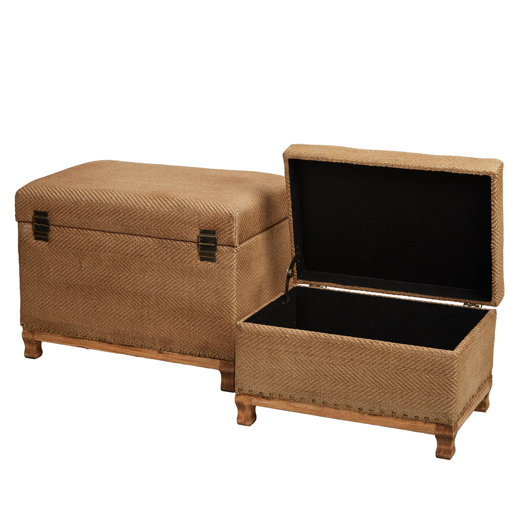 Set of 2 Brown Upholstered Storage Ottoman J535