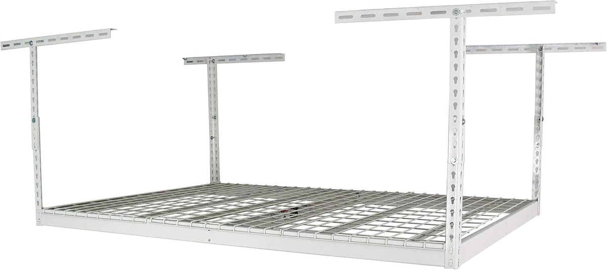 4x6 Height Adjustable Steel Overhead Garage Storage Rack, White, 500 Pound Capacity M129087