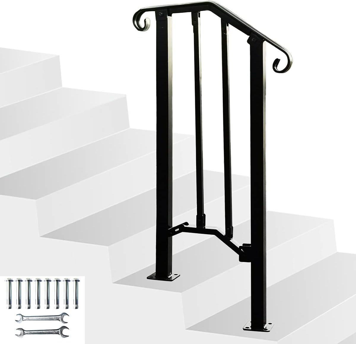 Black Metal Handrail Stair Railing Kit for 1 to 2 Step E5925