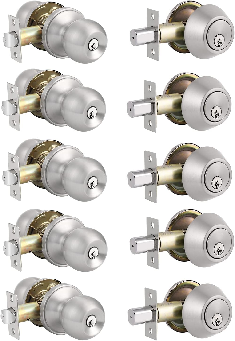 Entry Door Knobs with Single Cylinder Deadbolt, Satin Nickel Finish, Pack of 2 S968