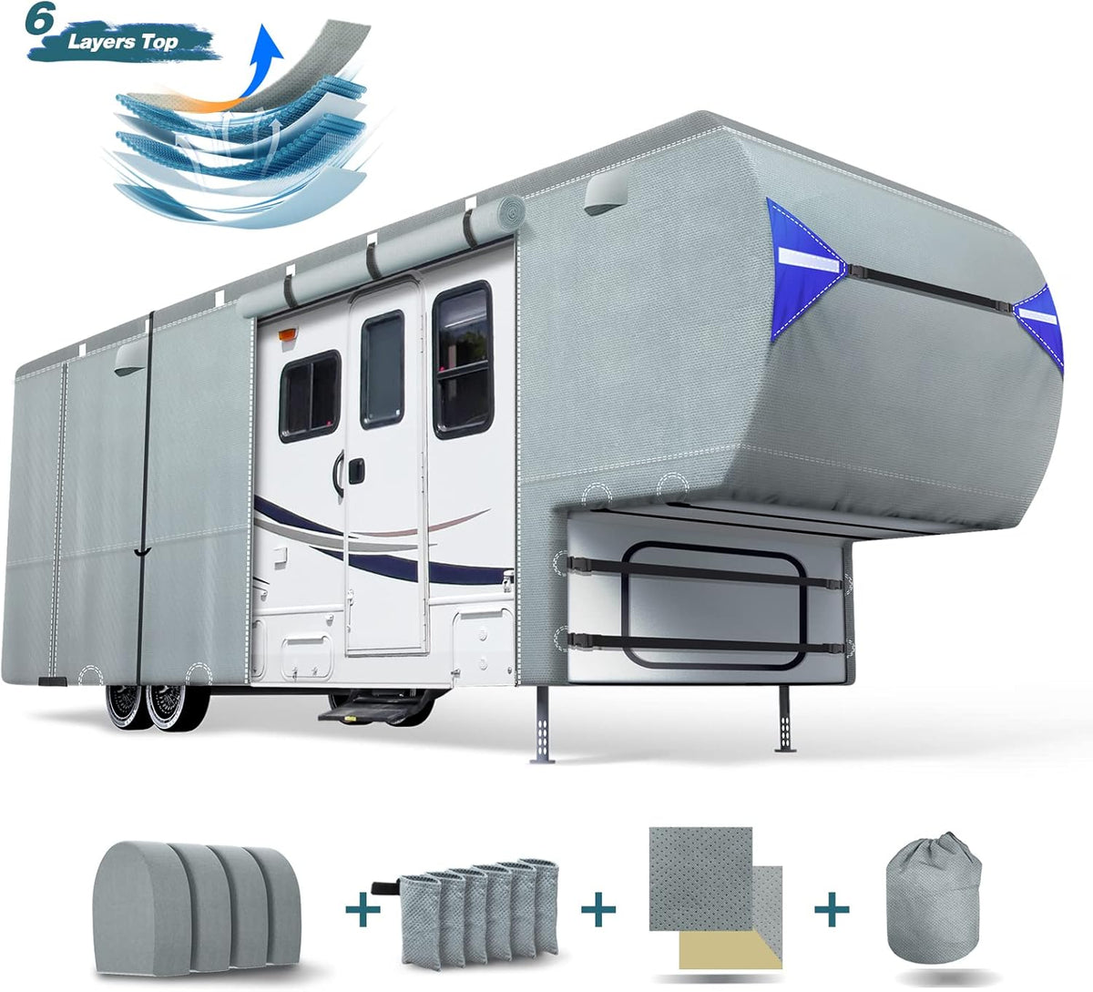 5th Wheel Travel Trailer Cover with 4 Tire Covers & Storage Bag J4075